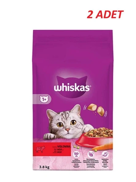 Whiskas Sığır Etli Yetişkin Kedi Kuru Maması 3,8 Kg*2 Adet ürün görseli 1