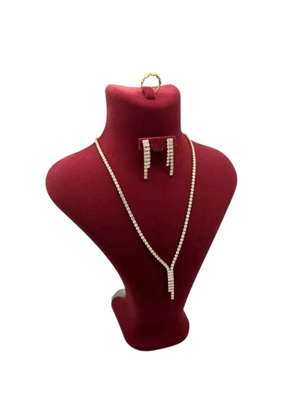 Londra Model Süet Kumaş Bordo Renk 28/ 22 Cm Takım Kolye-Küpe-Yüzük Sergileme Mankeni ürün görseli 1