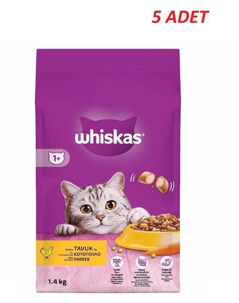 Whiskas Yetişkin Tavuklu Kedi Maması 1.4 Kg*5 Adet ürün görseli 1