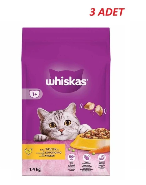 Whiskas Yetişkin Tavuklu Kedi Maması 1.4 Kg*3 Adet ürün görseli 1