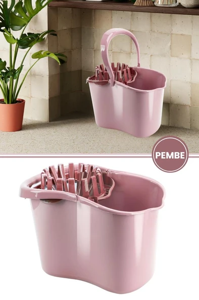 Sıkmalı Temizlik Kovası 15 litre, Standart Sıkmalı Yer Zemin Temizlik Mop Kovası Pembe ürün görseli 1