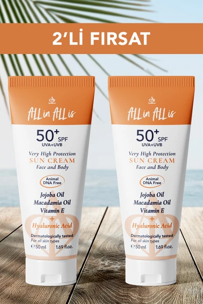 Hyalüronik Asit Ve Jojoba Yağı Içeren Spf 50+ Tüm Ciltler Için Yüksek Korumalı Güneş Kremi 2 Adet ürün görseli 1