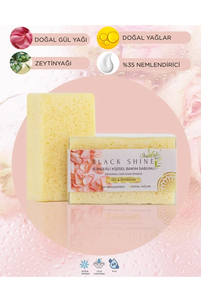 Doğal Gül Ve Zeytinyağı Içerikli, %35 Nemlendiricili, Süngerli Kişisel Katı Bakım Sabunu 100 gr ürün görseli 1