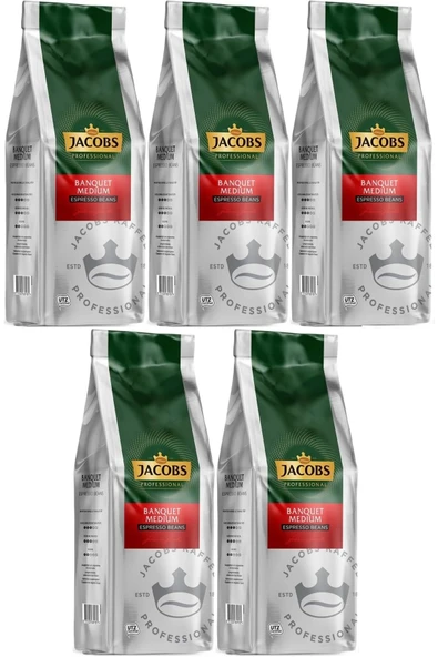 Jacobs Banquet Medium Espresso Beans Çekirdek Kahve 1000 gr x 5 Paket ürün görseli 1