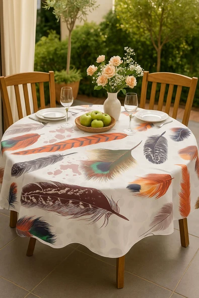 Yuvarlak Tüy Desenli Duck Kumaş Masa Örtüsü 150x150 Cm ürün görseli 1