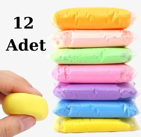 Zıplayan Kil Oyun Hamuru Karışık Renkli (12 Adet 73 Gr ) Air Dry Clay Hava ile Kuruyan Modelleme Kili ürün görseli 1