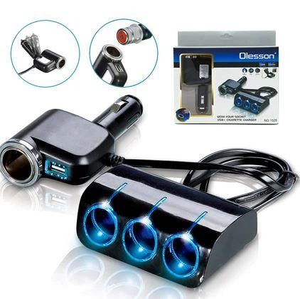 Ayt Olesson 1528 12-24V 3Lü Usbli 120W 80 Cm Kablolu Araç Oto Tır Çakmak Çoklayıcı Çakmaklık Çoğaltıcı ürün görseli 1