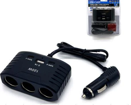 Ayt Olesson 2012 12-24V 3Lü 2 Type-C + Usbli 120W 80 Cm Kablolu Araç Oto Tır Çakmak Çoklayıcı Çakmaklık Çoğaltıcı ürün görseli 1