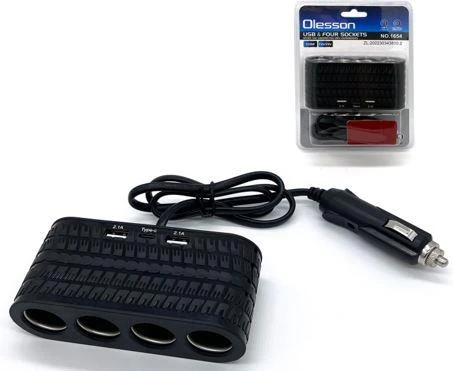 Ayt Olesson 1654 12-24V 4Lü Çift Usb Type-C 120W 80Cm Kablolu Araç Oto Tır Çakmak Çoklayıcı Çakmaklık Çoğaltıcı ürün görseli 1