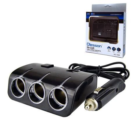 Ayt Olesson 1506 12-24V 3Lü Çift Usbli 120W 80 Cm Kablolu Araç Oto Tırç Çakmak Çoklayıcı Çakmaklık Çoğaltıcı ürün görseli 1