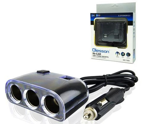 Ayt Olesson 1505 12-24V 3Lü Çift Usbli 120W 80 Cm Kablolu Araç Oto Tır Çakmak Çoklayıcı Çakmaklık Çoğaltıcı ürün görseli 1