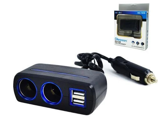 Ayt Olesson 1638 12-24V Çiftli Çift Usbli 120W 80 Cm Kablolu Araç Oto Tır Çakmak Çoklayıcı Çakmaklık Çoğaltıcı ürün görseli 1
