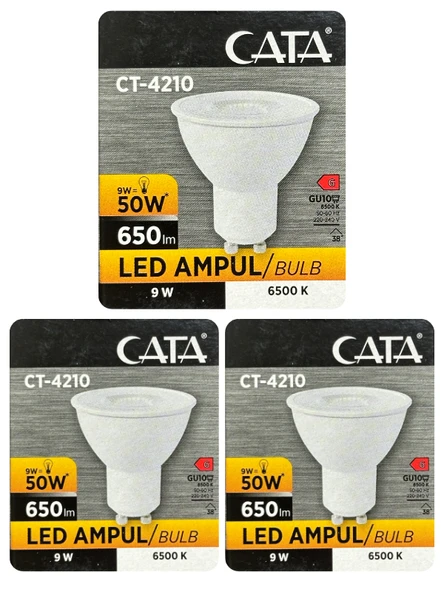 (3 Adet) Cata 9W (50W) Beyaz Işık (6500K) Dim Edilebilir GU10 Duylu Led Spot Ampul ürün görseli 1