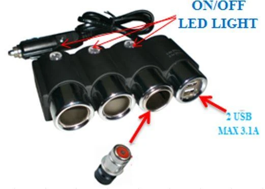 Ayt Olesson 1508 12-24V 3Lü Çift Usbli 120W 80 Cm Kablolu Araç Oto Tır Çakmak Çoklayıcı Çakmaklık Çoğaltıcı ürün görseli 1