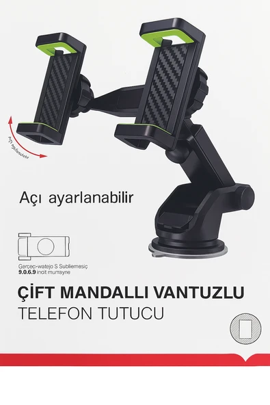 5.0-6.9 inç Uyumlu Çift Mandallı Vakumlu 360 Döner Telefon Tutucu ürün görseli 1