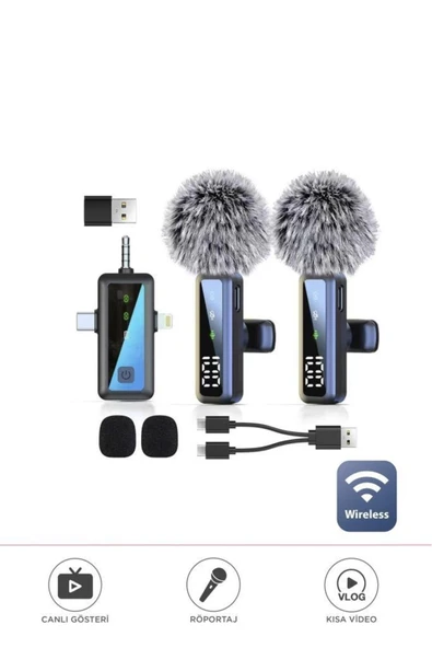H68 Type-C + Lightning + Aux 2li 3in1 Kablosuz Yaka Mikrofonu ürün görseli 1