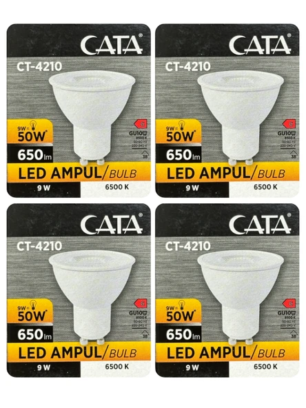 (4 Adet) Cata 9W (50W) Beyaz Işık (6500K) Dim Edilebilir GU10 Duylu Led Spot Ampul ürün görseli 1