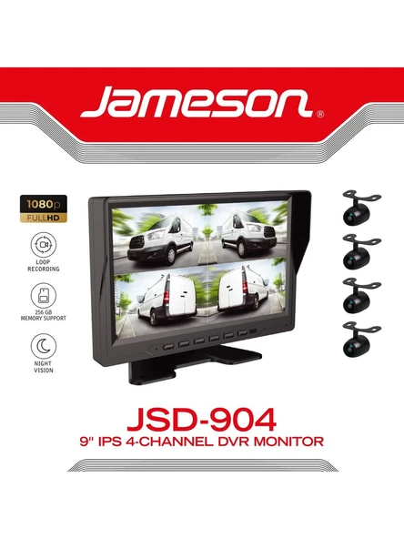 JAMESON JSD-904-9''-IPS 1024x600px-AHD KAMERA-4 KANAL-4 KAMERALI KAYITLI MONİTOR SETİ ürün görseli 1