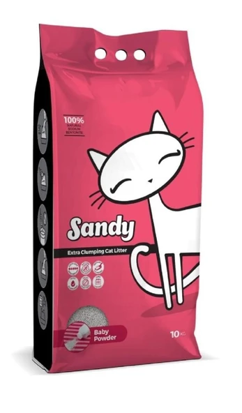 Sandy Bebek Pudralı Tozsuz Topaklanan Sodyum Bentonit Gri Kedi Kumu 10kg ürün görseli 1