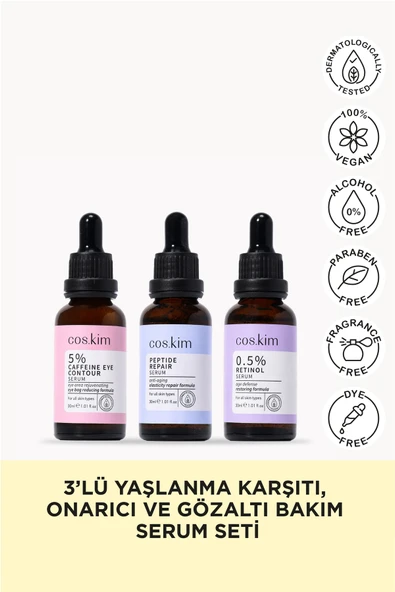 3’lü Kırışıklık Önlemeye Yardımcı, Yaşlanma Karşıtı Ve Göz Altı Bakım Sağlayan Serum Seti ürün görseli 1