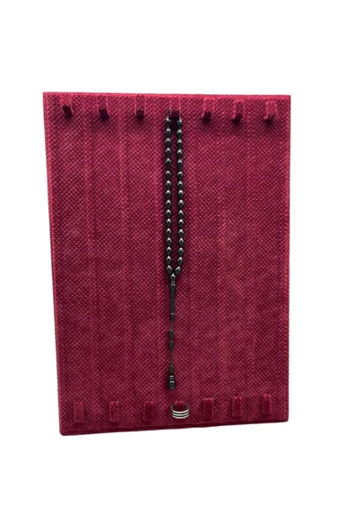 Keten Kumaş Bordo Renk 35/25 Cm Ayaklı Tırnaklı Tesbih Yüzük Kombin Sergileme Standı ürün görseli 1
