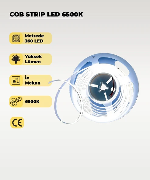 12V COB Şerit Led Beyaz Işık  - Metrede 360 Led - 5 Metre ürün görseli 1
