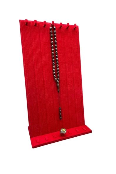 Keten Kumaş Kırmızı Renk 45/25 Cm Ayaklı Tırnaklı Tesbih Yüzük Kombin Sergileme Standı ürün görseli 1