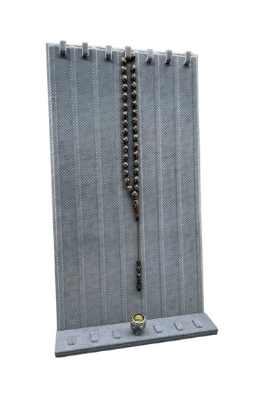 Keten Kumaş Mavi Renk 45/25 Cm Ayaklı Tırnaklı Tesbih Yüzük Kombin Sergileme Standı ürün görseli 1