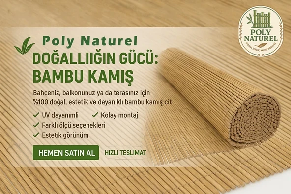 POLYNATUREL Kamış Çit Bambu Hasır Yükseklik 80 Cm En 3,00 Metre Doğal Kamış Gölgelik 0,80x3 Metre ürün görseli 1