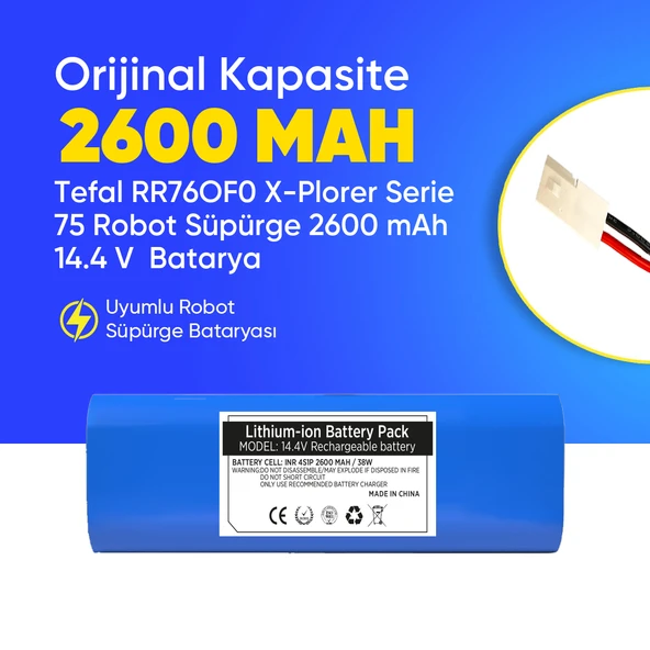 Tefal RR76OF0 X-Plorer Serie 75 Robot Süpürge 2600 mAh 14.4 V  Batarya – Orjinal Uyumlu Uzun Ömürlü, Yüksek Performans Pil ürün görseli 1