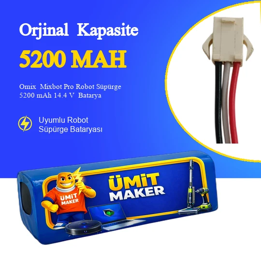 Omix  Mixbot Pro Robot Süpürge 5200 mAh 14.4 V  Batarya – Orjinal Uyumlu Uzun Ömürlü, Yüksek Performans Pil ürün görseli 1