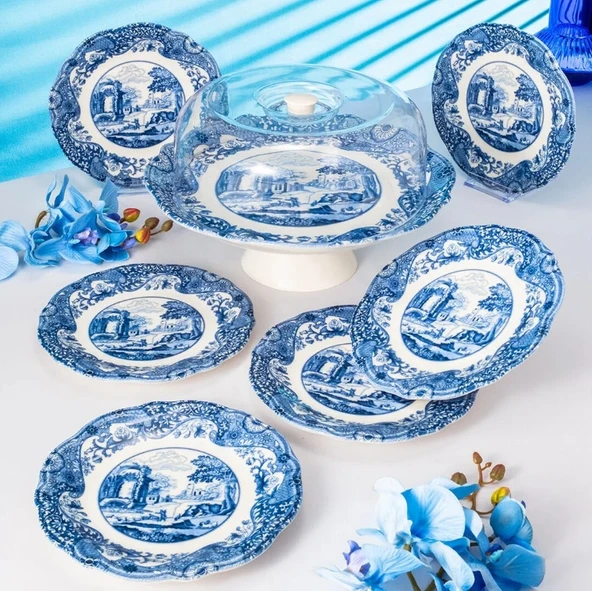 Fecra Vintage Blue 8 Parça Sunum Seti - Resim 3