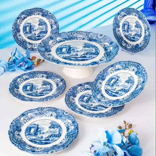 Fecra Vintage Blue 8 Parça Sunum Seti - Resim 5