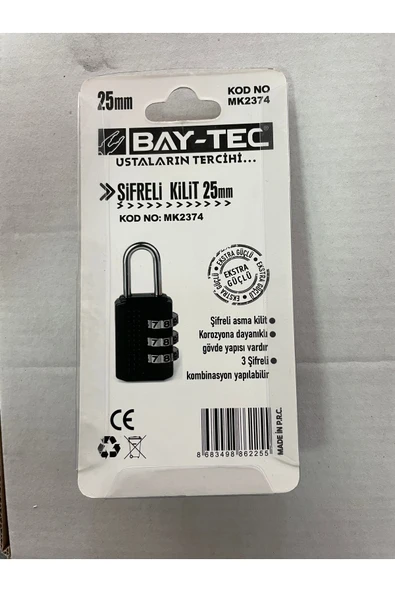 Baytec Şifreli Asma Kilit 25MM - Resim 2