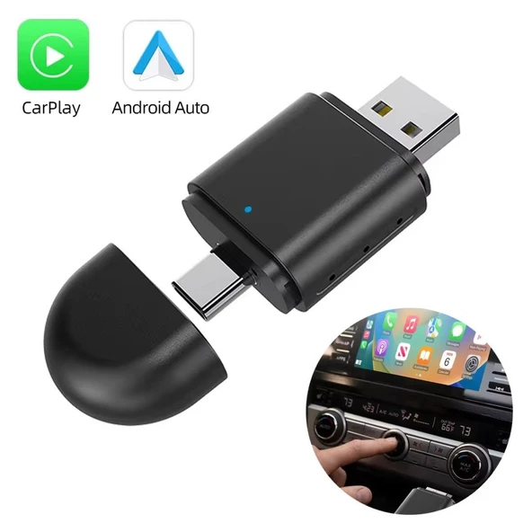 Ayt PowerMaster PM-27447 Kablosuz Araç Oto Carplay Android Auto Çevirici Dönüştürücü Adaptör İki Girişli Usb  Type-c ürün görseli 1