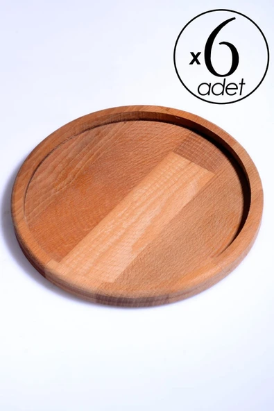 Redwood 6 Adet Kayın Ağacı Ahşap Yuvarlak Sunum Tabağı Seti 20x20 - 6 Lı Ahşap Yuvarlak Tabak ürün görseli 1
