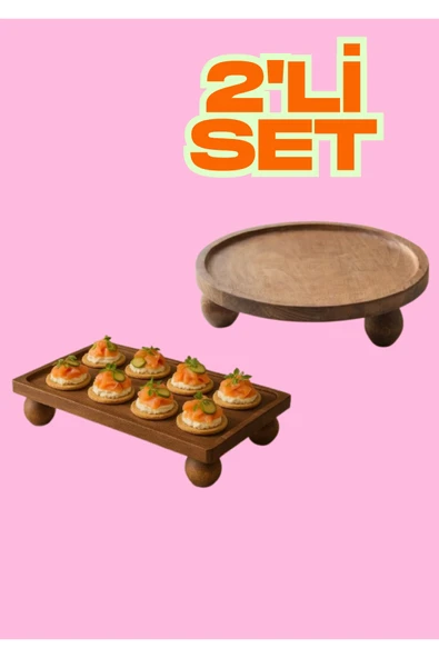 PUDRAM WOODEN 2'Lİ AHŞAP SUNUMLUK SET , AHŞAP SUNUMLUKLAR ürün görseli 1