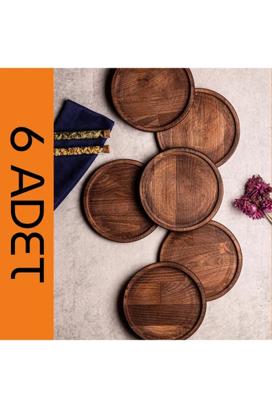 PUDRAM Royal 6’lı Ahşap Pasta ve Kahvaltı Tabağı Seti - 20 cm ürün görseli 1
