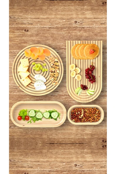 Gold Garden Ahşap 4 Parça Sunum Ve Servis Tabakları Ev Mutfak Dekorasyon Sofra Sunum ürün görseli 1