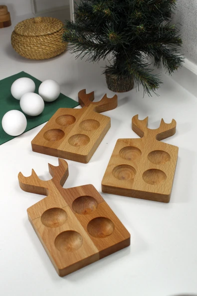 Teknofors ( 3'lü SET ) 4'lü Ahşap Geyik Saplı Yumurtalık %100 Kayın Ağacı ürün görseli 1