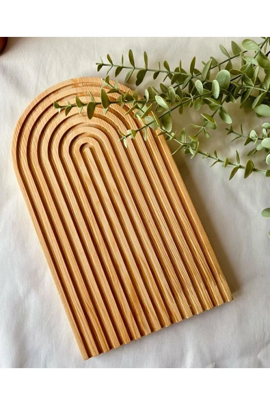 Bade Home Ahşap Oymalı Yarım Gökkuşağı Dekoratif Tepsi Sunum Tepsisi Sunumluk Açık Renk 24,5x17,5cm ürün görseli 1