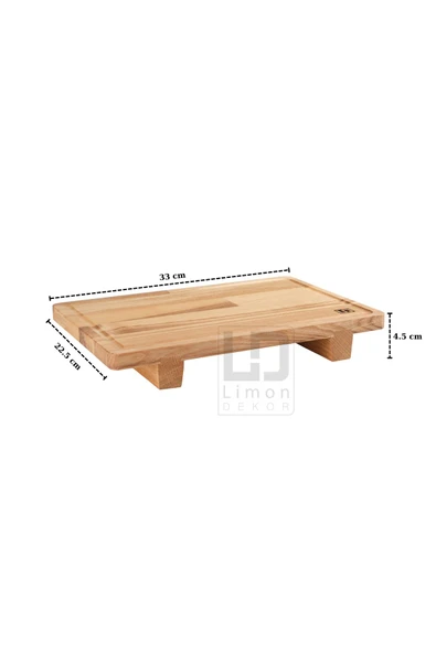 Limon Dekor Masif Dişbudak Ayaklı Servis ve Doğrama Tahtası – 33x22.5x4.5 cm | Gıdayla Temasa Uygun, Doğal Ahşap ürün görseli 1