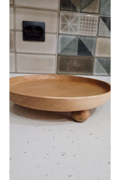 Minimalhomedesign Ahşap Ceviz Top Ayaklı Sunumluk Tepsi 30cm/ceviz Kase, Çerezlik/top Ayaklı Ağaç Kahve Sunumu ürün görseli 1