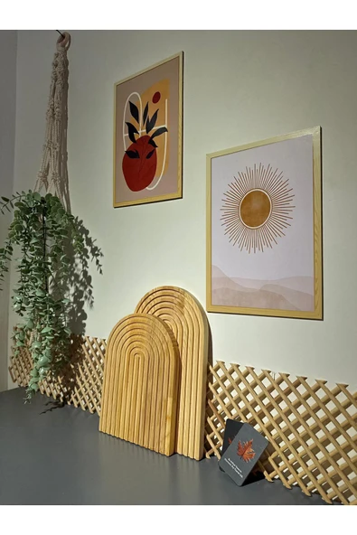 Buatölye Tasarım 2'li Ahşap Oymalı Yarım Gökkuşağı Dekoratif Sunum Tepsisi/natural ürün görseli 1