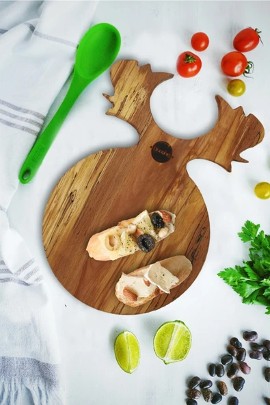 EGEWOODART Kesme Tahtası Gürgen Ahşap Özel Geyik Boynuzlu Yuvarlak Kesme Ve Servis Tahtası ürün görseli 1