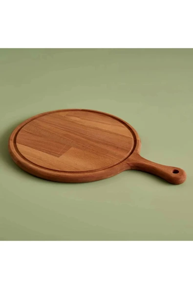 Evistro Dekoratif Ahşap Yuvarlak Saplı Pizza Sunum Tahtası 30 cm ürün görseli 1