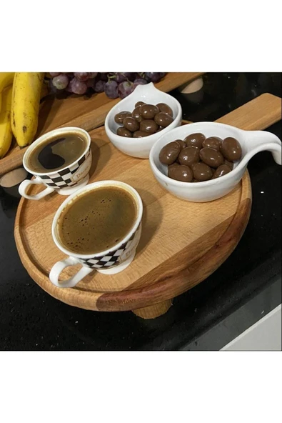 Tinex Dekoratif Doğal Ahşap Mini Ayaklı Sofra Peynir Ve Meyve Sunum Tabağı Saplı Sofra ürün görseli 1