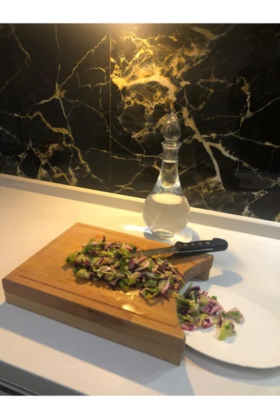 sdf kereste Salata Tahtası, Doğal Kayın Ağacı, Kesme Tahtası, Kanallı 34cm*22cm *3cm ürün görseli 1