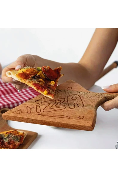 areldekor 6'lı Ahşap Pizza Servis & Sunum Tabağı - Resim 2