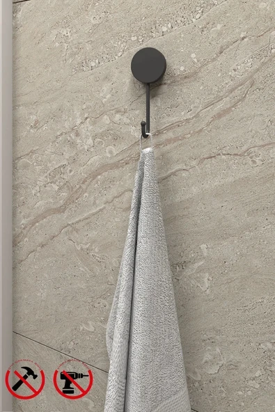 Egem Home Mat Siyah Tekli Havlu Askısı Yapışkanlı & Vidalı Montaj Banyo ve Mutfak Askısı ürün görseli 1